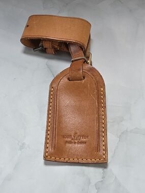 Louis Vuitton Vachetta Leather Luggage Tag & Buckle Strap Made in France